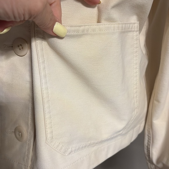 Uniqlo women’s OVERSIZED Med cotton stretch utility Jacket cream button up - Picture 4 of 15